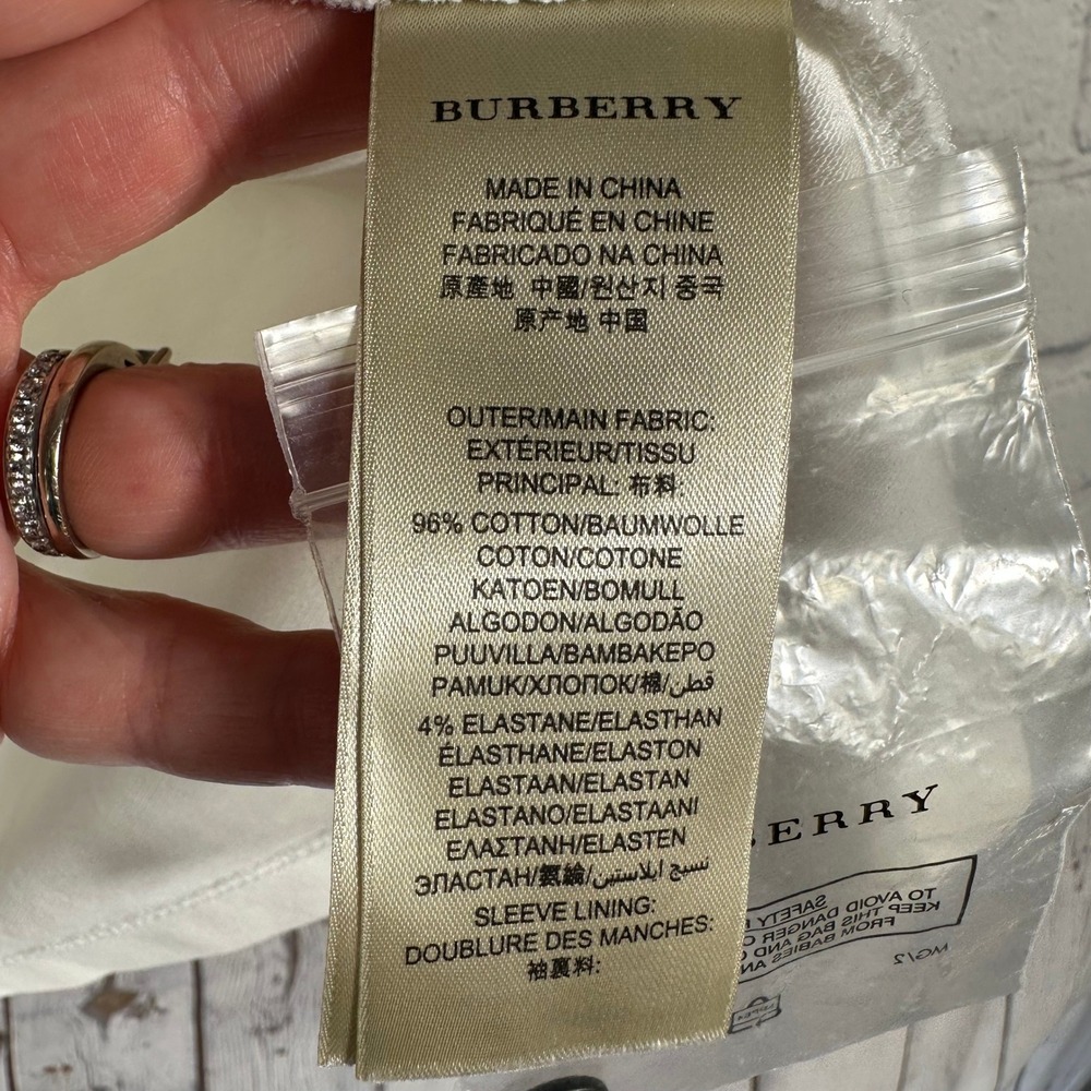 Burberry Brit Womens White Nova Check Cuff Polo Shirt Cotton Pique Size S P - Picture 6 of 10